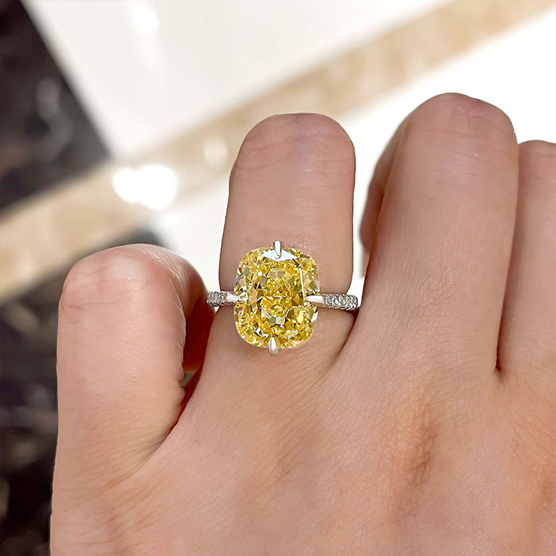 Radiant Cut Yellow Gemstone Engagement Ring in Sterling Silver