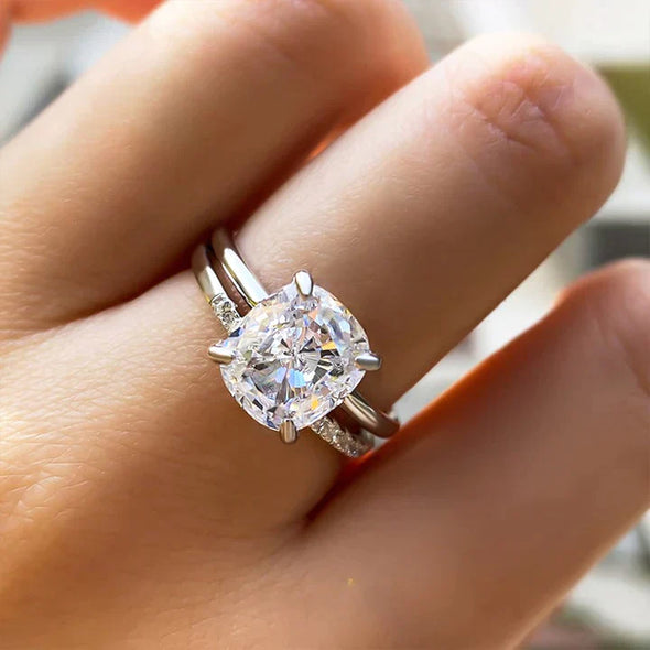 Classic Cushion Cut Bridal Set In Sterling Silver
