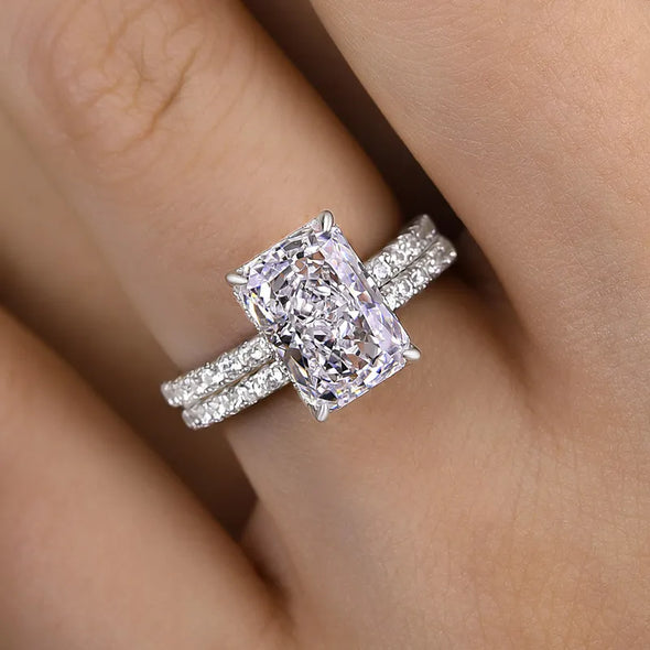 Gorgeous 3.0 Carat Radiant Cut Bridal Set In Sterling Silver