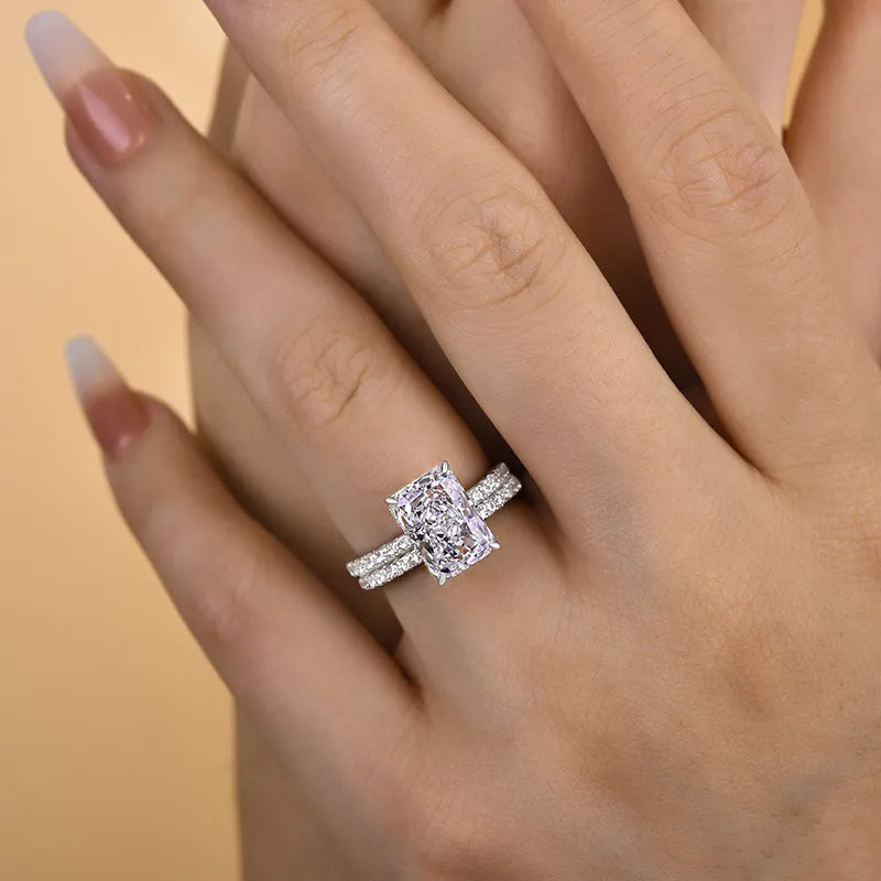 Gorgeous 3.5 Carat Radiant Cut Bridal Set In Sterling Silver