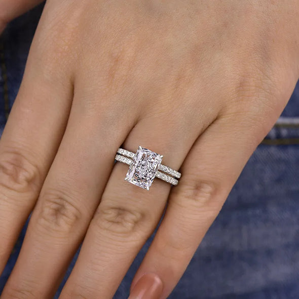 Gorgeous 3.0 Carat Radiant Cut Bridal Set In Sterling Silver