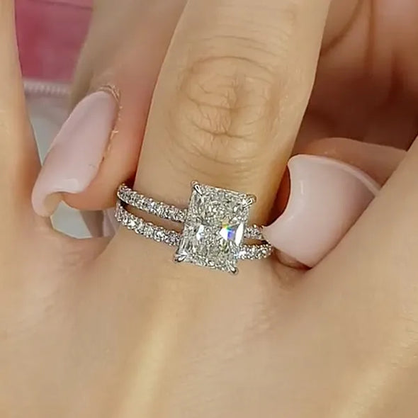 Gorgeous 3.0 Carat Radiant Cut Bridal Set In Sterling Silver