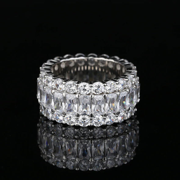 Vintage Royal Blue Eternity Three Row Wedding Band In Sterling Silver