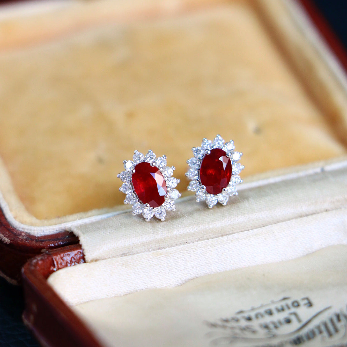 Vintage Ruby Stone Sterling Silver Stud Earrings