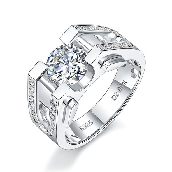1.0ct &2.0ct Moissanite Men's Band Ring in Sterling Silver