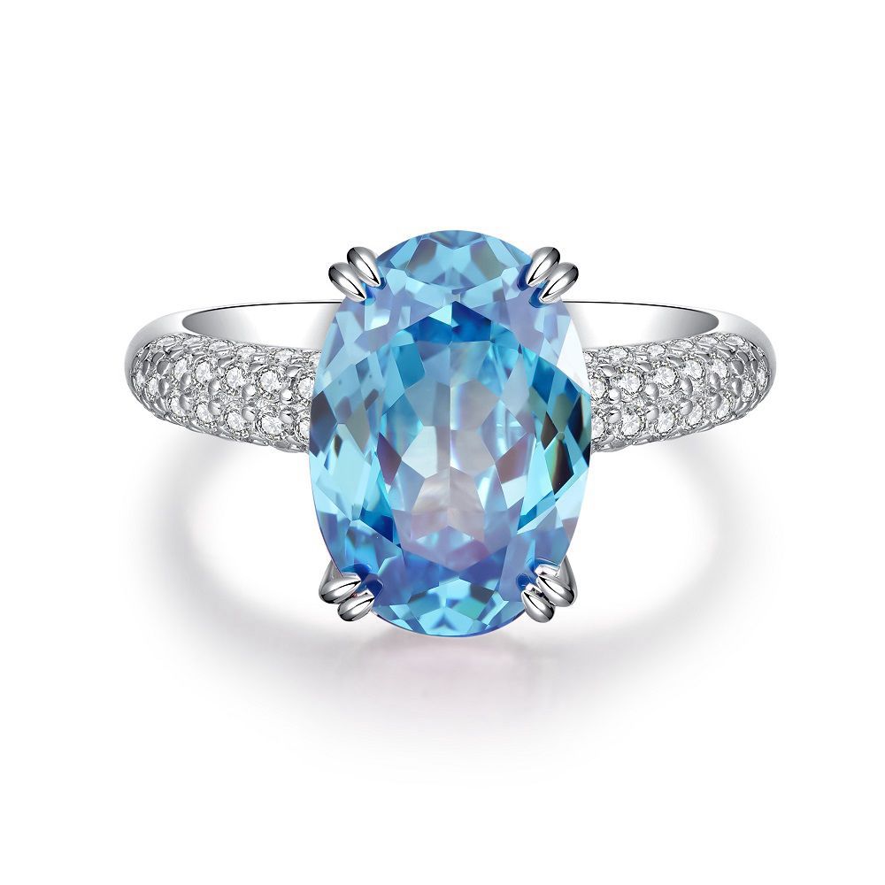 Oval Cut Blue Under Halo Sterling Silver Engagement Ring