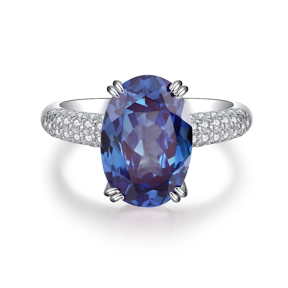 Oval Cut Blue Under Halo Sterling Silver Engagement Ring