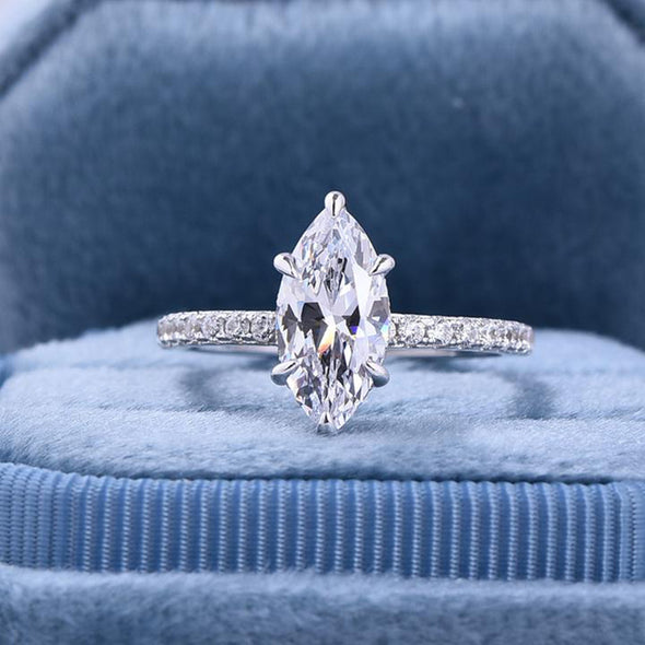 Classic 1.5 CT. Marquise Cut Sterling Silver Engagement Ring In Half Eternity Band