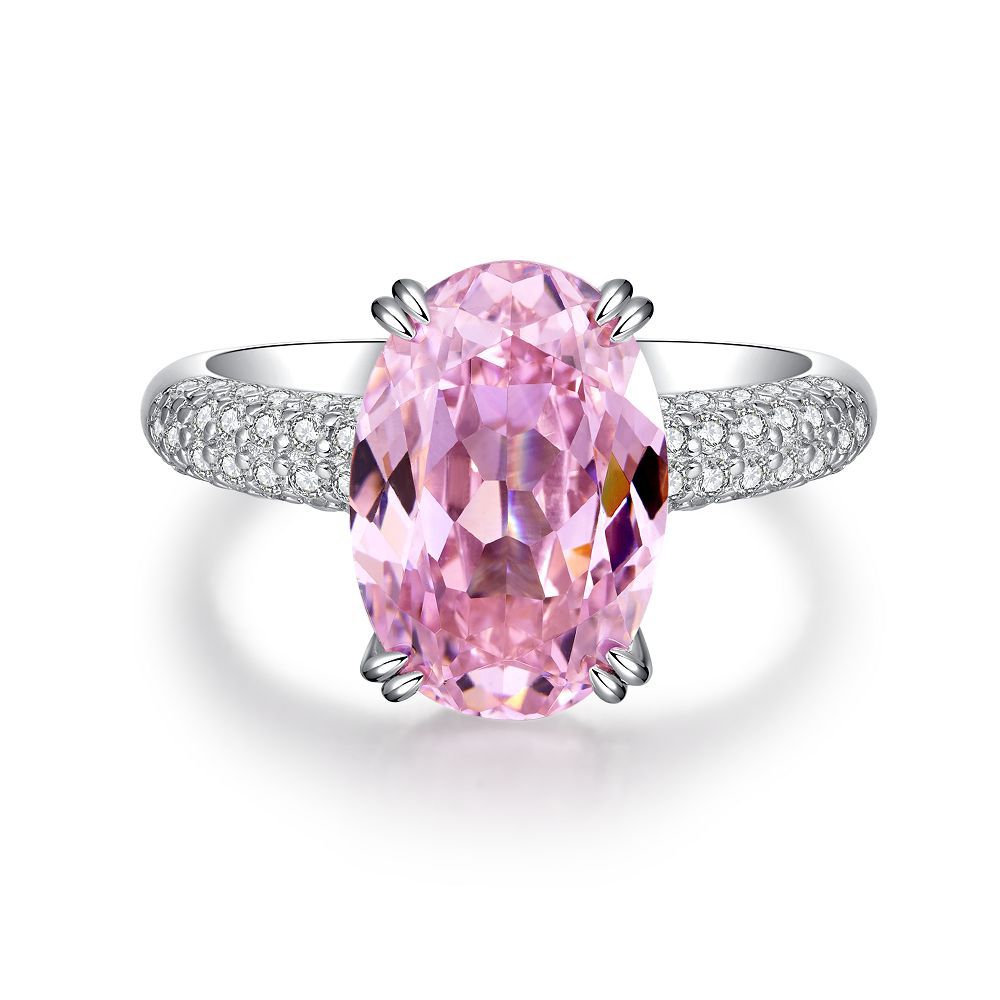 Oval Cut Pink Under Halo Sterling Silver Engagement Ring