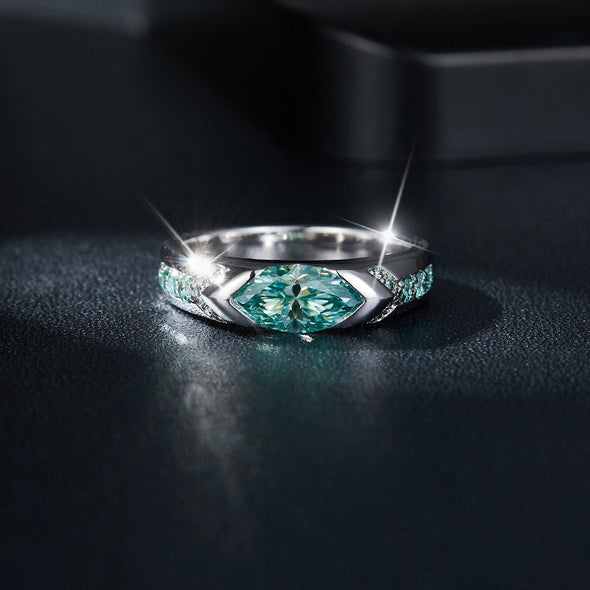 Unisex Marquise Cut 1ct Paraiba Green Moissanite Sterling Silver Ring