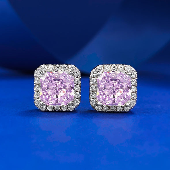 Multi Color Radiant Cut Sterling Silver Stud Earrings