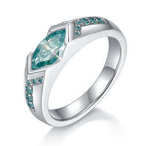 Unisex Marquise Cut 1ct Paraiba Green Moissanite Sterling Silver Ring