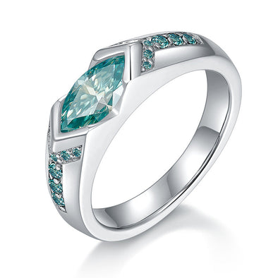 Unisex Marquise Cut 1ct Paraiba Green Moissanite Sterling Silver Ring