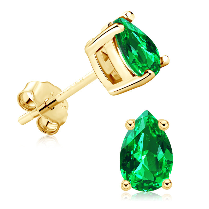 Vintage Emerald Green Stud Earrings In Gold Tone