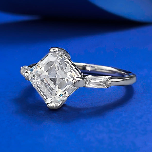 Asscher Cut Solitaire Engagement Ring in Sterling Silver