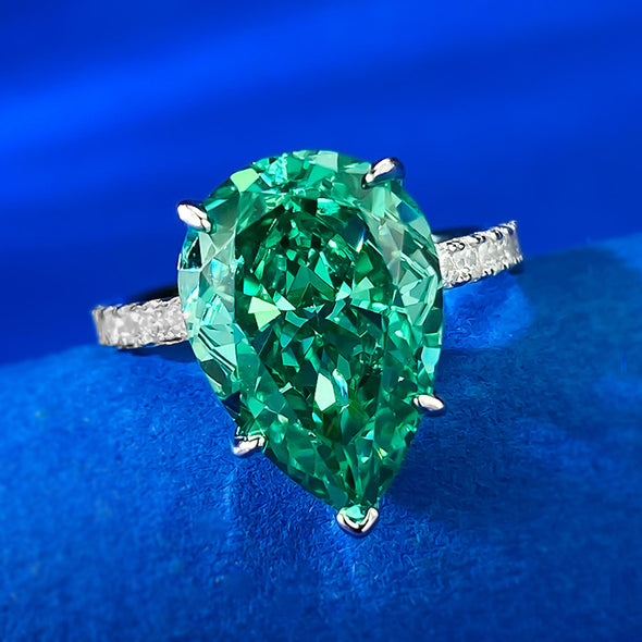 Fancy green Sterling Silver Pear Cut Solitaire Engagement Ring