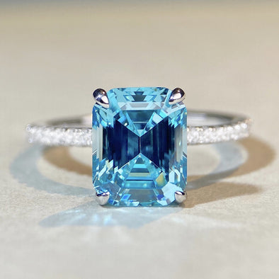 Fancy Light Pink Emerald Cut Engagement Ring in Sterling Silver