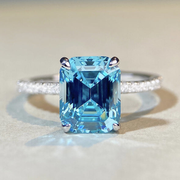 Fancy Light Pink Emerald Cut Engagement Ring in Sterling Silver