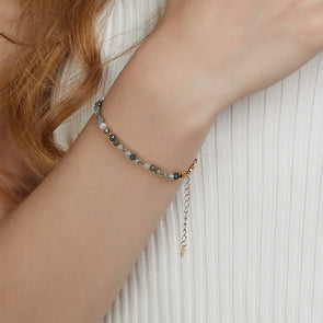Natural Water Grass Agate with Pearls Sterling Silver Bracelet