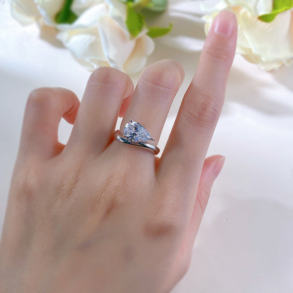 Unique Design Pear Cut Sterling Silver Ring