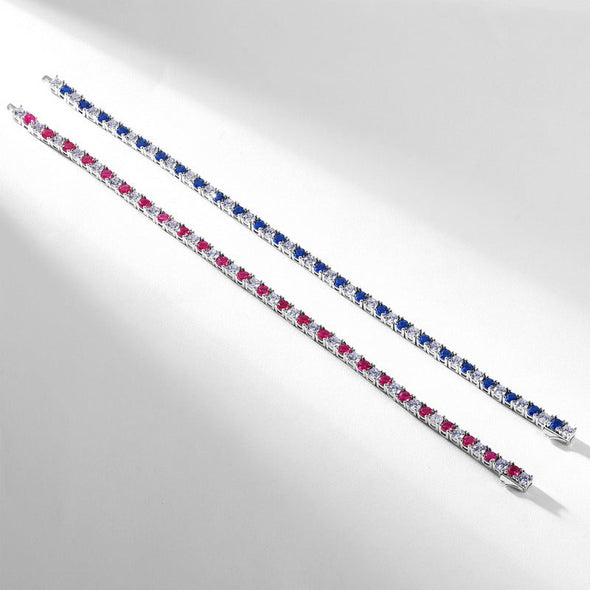 Round Cut Lab-Grown White & Ruby Tennis Bracelet For Women