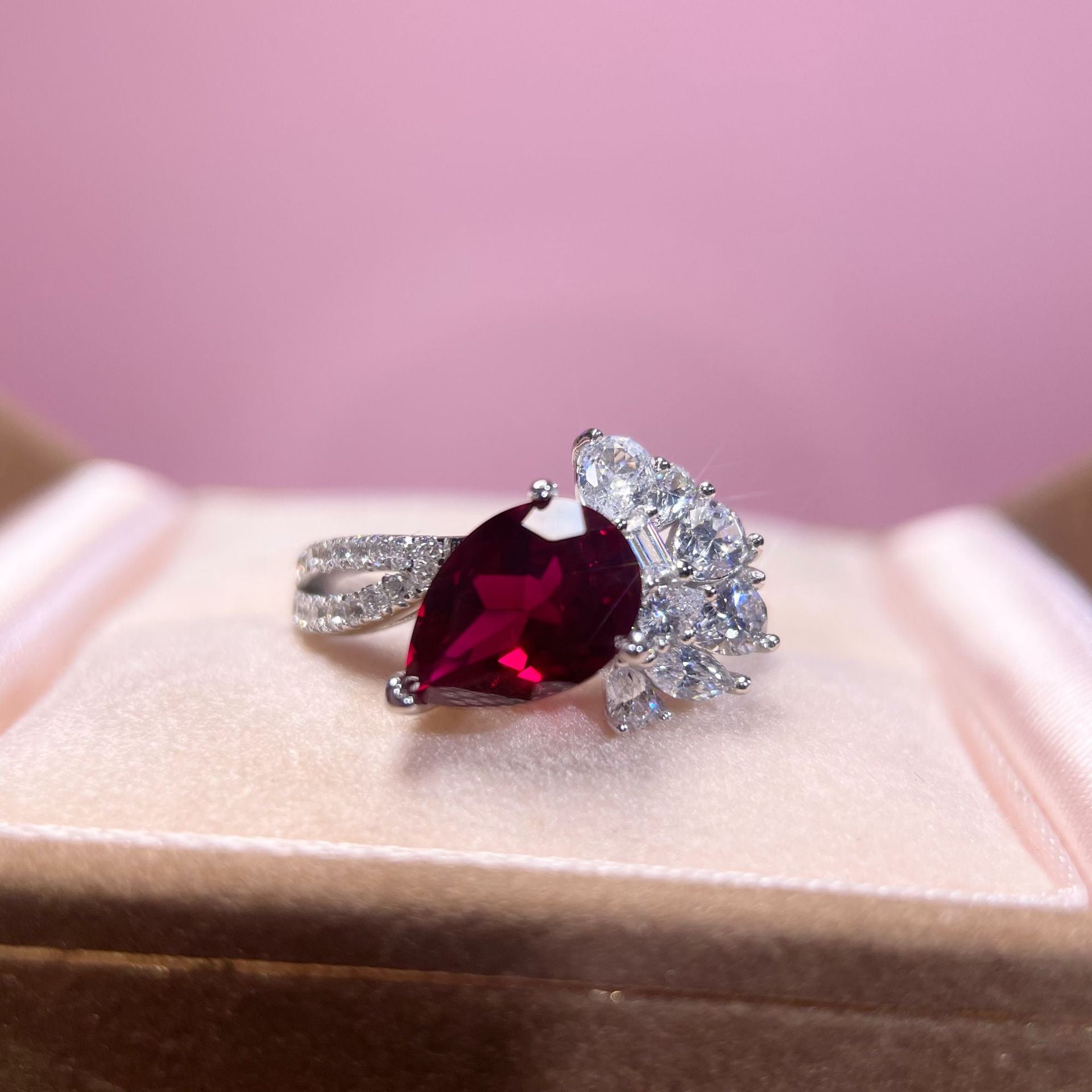 Vintage Pear Cut Pigeon Blood Ruby Engagement Ring