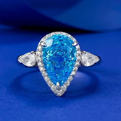 Aquamarine Stone Sterling Silver Engagement Solitaire Ring With Trilliant Shoulders