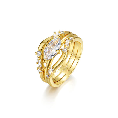 3 Pcs Marquise Cut Moissanite Sterling Silver Ring Set