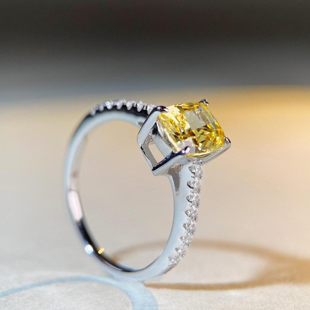 Radiant Cut Yellow Sapphire Wedding Engagement Ring