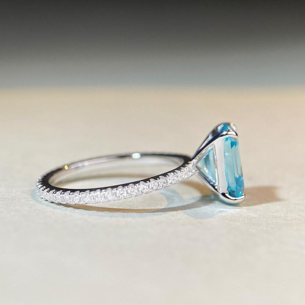 Aquamarine Emerald Cut Engagement Ring in Sterling Silver