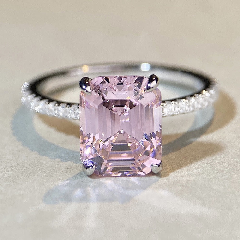 Aquamarine Emerald Cut Engagement Ring in Sterling Silver