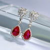 Flower Design Ruby Stone Sterling Silver Drop Earrings