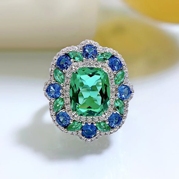 Green Tourmaline Sterling Silver Secret Garden Statement Ring