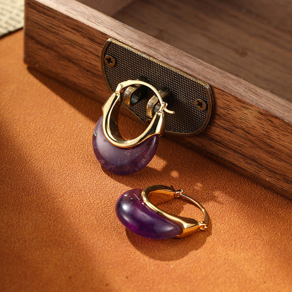 Vintage Natural Amethyst U-shaped Earrings