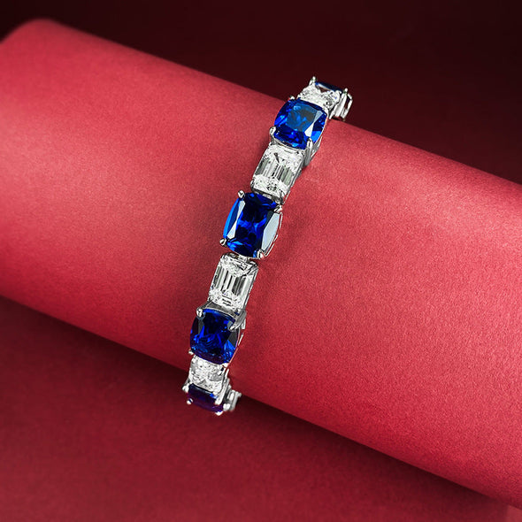 luxurious Emerald Cut& Elongated Cushion Cut Royal Blue Tennis Bracelet