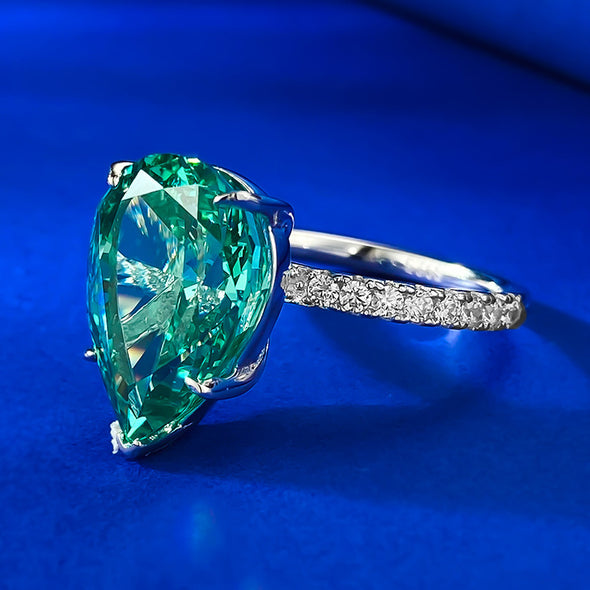 Fancy green Sterling Silver Pear Cut Solitaire Engagement Ring