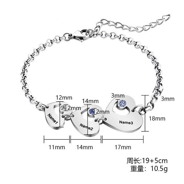 Mother's Day Birthstone Heart Engraved Bracelet