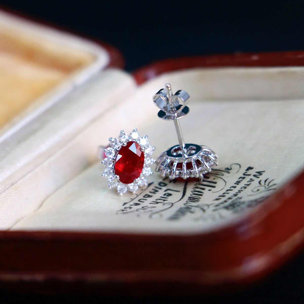 Vintage Ruby Stone Sterling Silver Stud Earrings