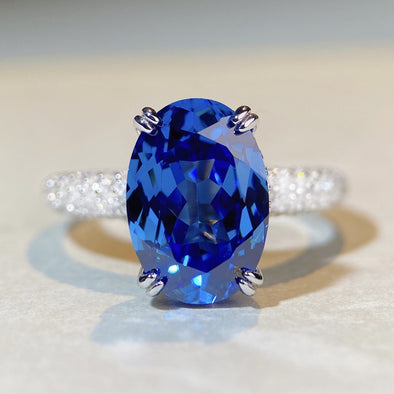 Oval Cut Blue Under Halo Sterling Silver Engagement Ring