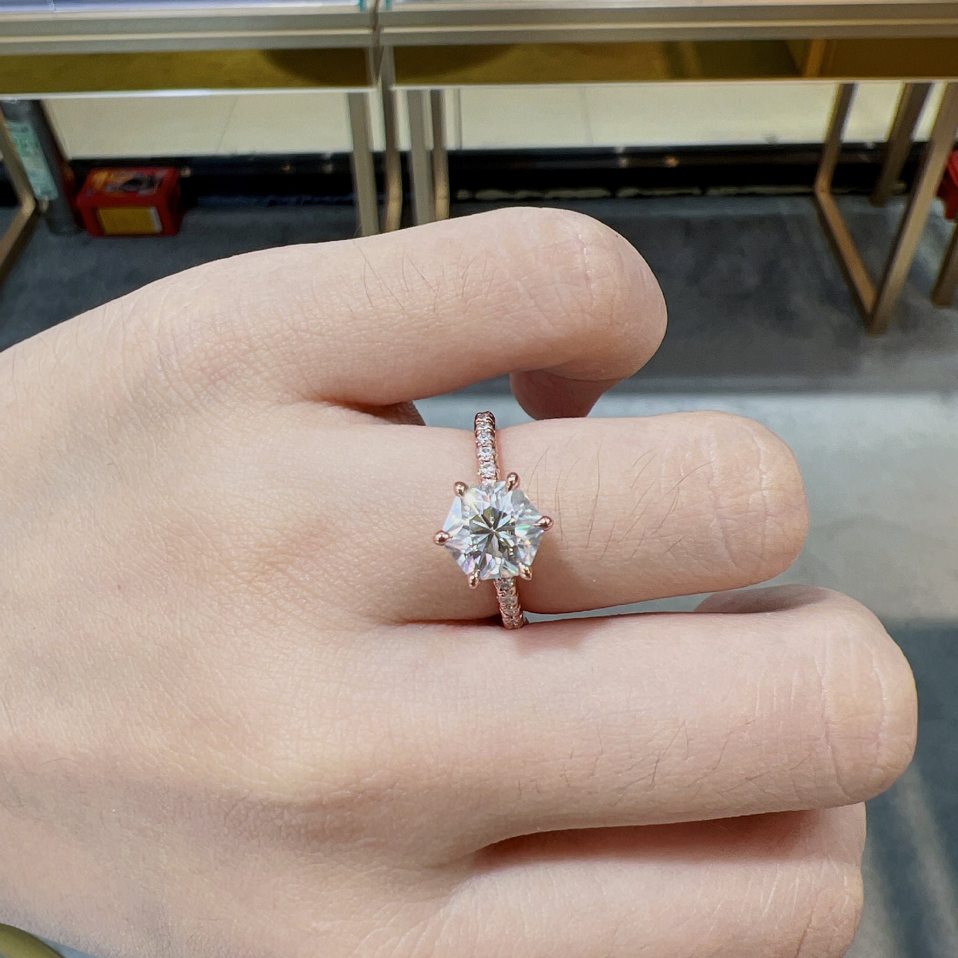 Gorgeous Solitaire 2.0CT Hexagonal Shape Moissanite Engagement Ring