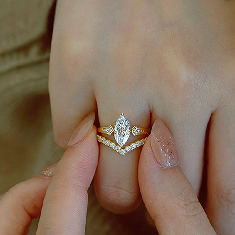 Golden Tone Marquise Cut Sterling Silver Engagement Ring