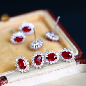 Vintage Ruby Stone Sterling Silver Stud Earrings