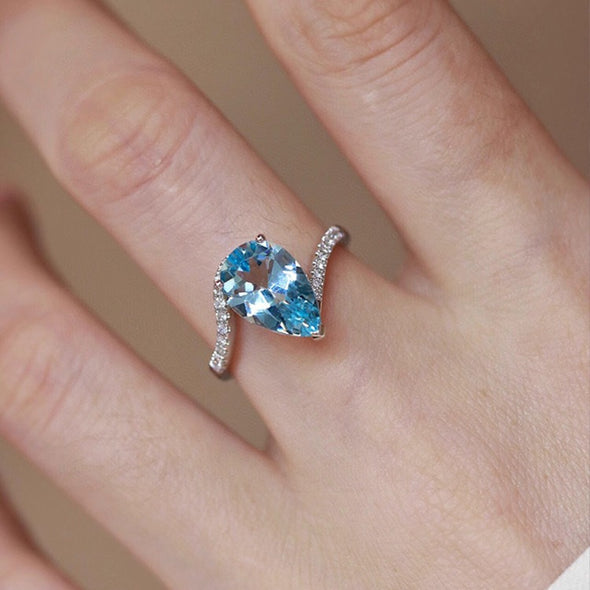 Aquamarine Bypass Pear Cut Engagement Ring