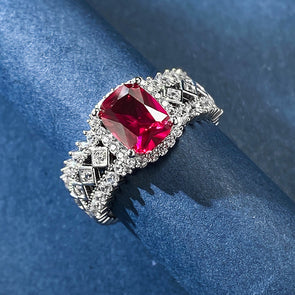 Vintage Hollow Out Design Ruby Gemstone Sterling Silver Band Ring
