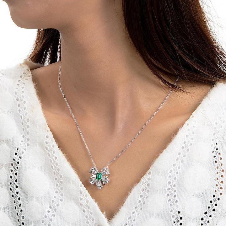 Bowknot Emerald Pendant Necklace