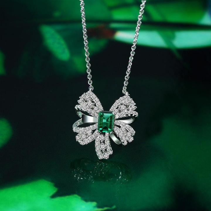 Bowknot Emerald Pendant Necklace