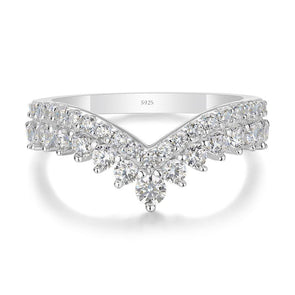 Round Cut White Sapphire in Sterling Silver Crown Wedding Band