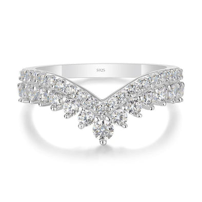 Round Cut White Sapphire in Sterling Silver Crown Wedding Band