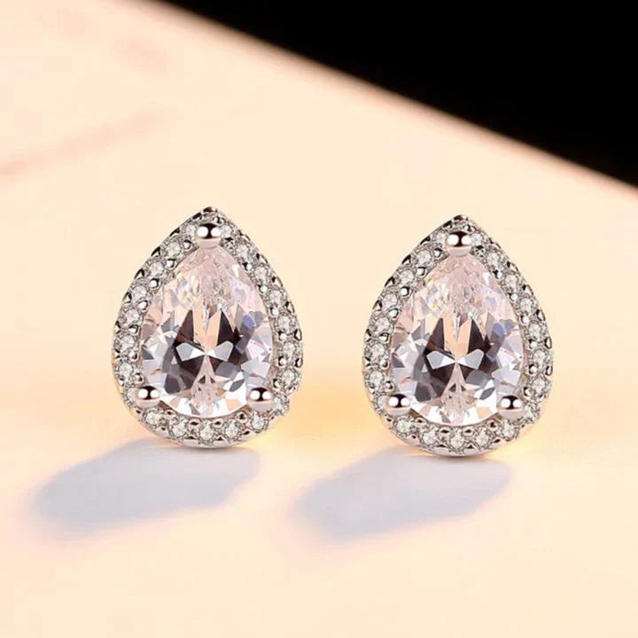 Pear Cut Halo Moissanite Stone Stud Earrings