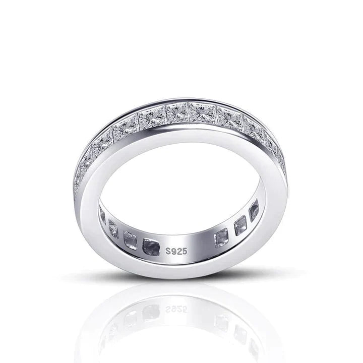 Classic Princess Cut Sterling Silver Wedding Band